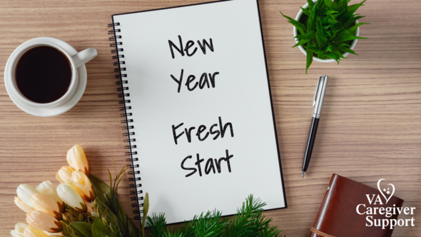 Notebook with writing: "New Year Fresh Start"