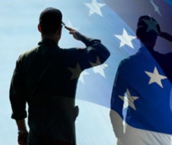 Soldier saluting the US flag