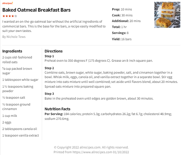 baked oatmeal breakfast bars