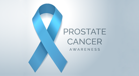 a blue ribbon next to text that reads prostate cancer awareness