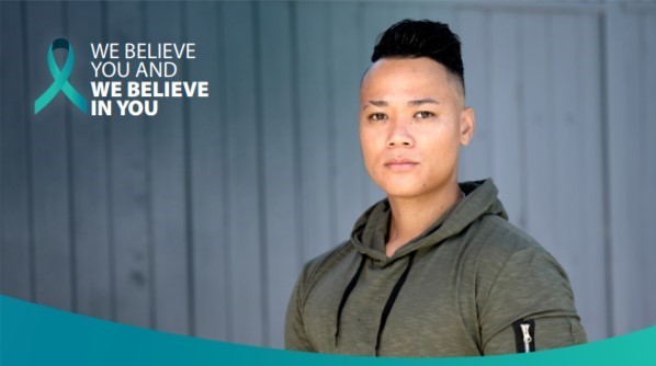 Person looking at camera with tagline We Believe You and We Believe in You