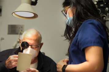 A Veteran receives an eye exam at VA