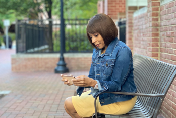 A Veteran uses mobile check-in to check in for her appointment.