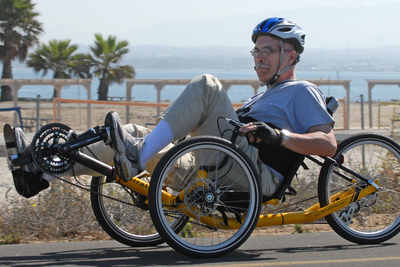 A Veteran riding a bicycle