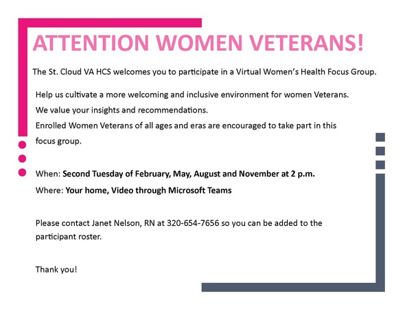 Women Veteran Health Focus Group Updated Flyer