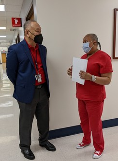 Dr. Miguel LaPuz, talks with LVA Lenette Lakes, a nurse at the San Antonio VA medical center 