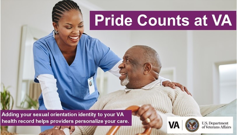 Pride Counts at VA, health care provider and Veteran patient smiling at each other