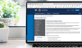 Community Care Policy website shown on laptop.