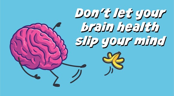 Graphic of a brain slipping on a banana peel