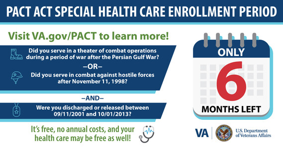 Six months left of the PACT Act special health care enrollment period