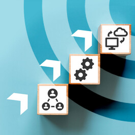 Integrated Access Care image with building blocks, arrow aimed at target