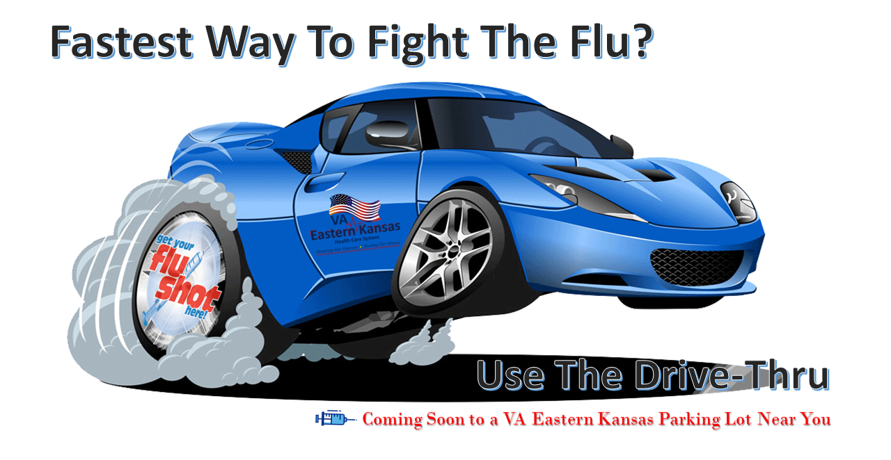 Image of car with text about drive through flu clinic