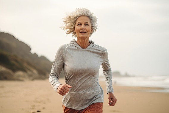 Women running on beach