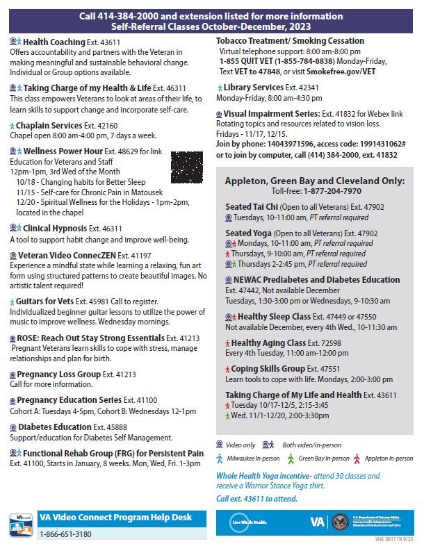 Whole Health calendar Oct. to Dec. 2023