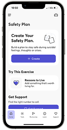 Home screen of the safety plan mobile phone app
