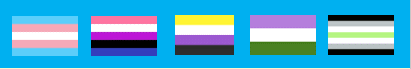 Six flags are featured horizontally: trans pride flag, genderfluid pride flag, nonbinary pride flag, genderqueer pride flag, agender pride flag