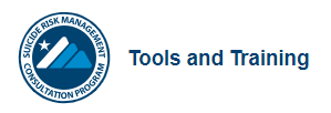 The Suicide Risk Management program logo is on the left, followed by text reading "Tools and Training"