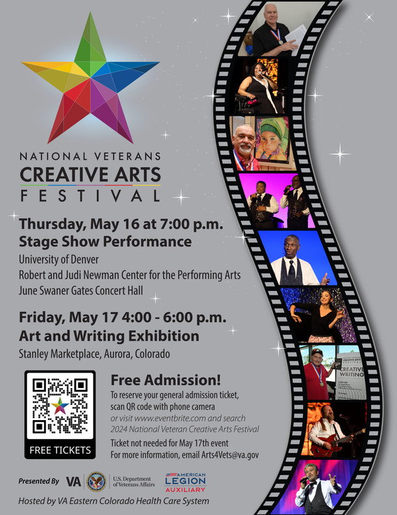 Flyer for National Veteran Creative arts festival with dates and times