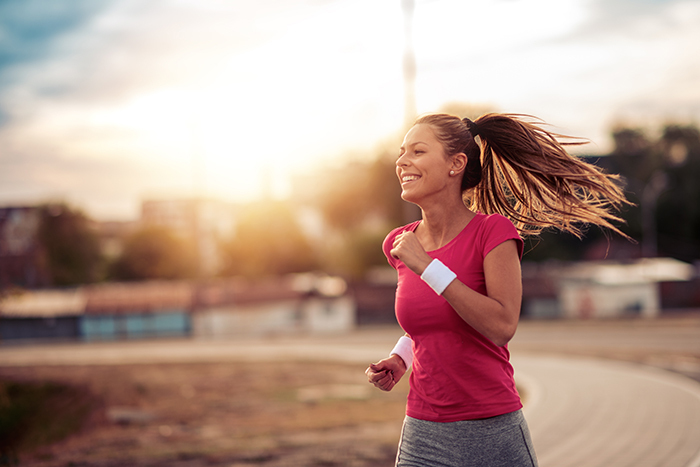 A woman runs for exercise