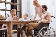 Family talking at a table