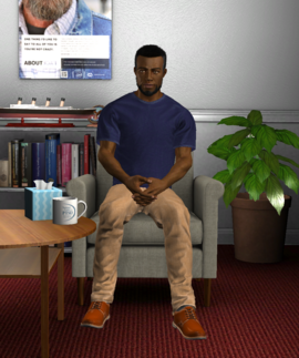 Virtual patient seated in office