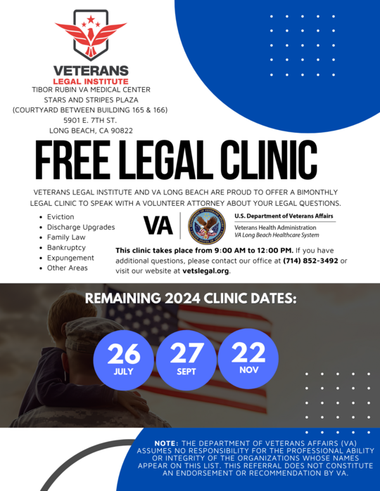 Veterans Legal Institute Legal Clinic Flyer