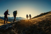 Hikers on a sunlight mountain