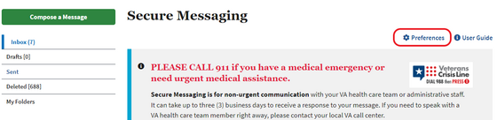 My HealtheVet secure messaging preferences