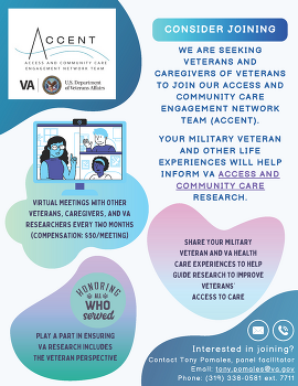 Veteran Engagement Panel recruitment flyer