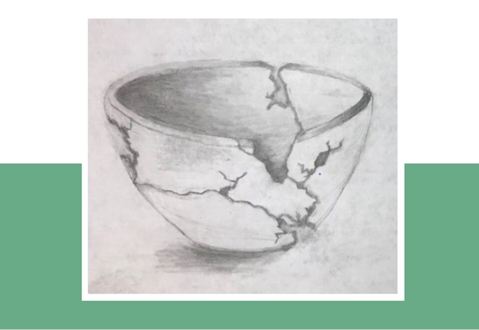 Drawing of cracked bowl by Veteran with moral injury