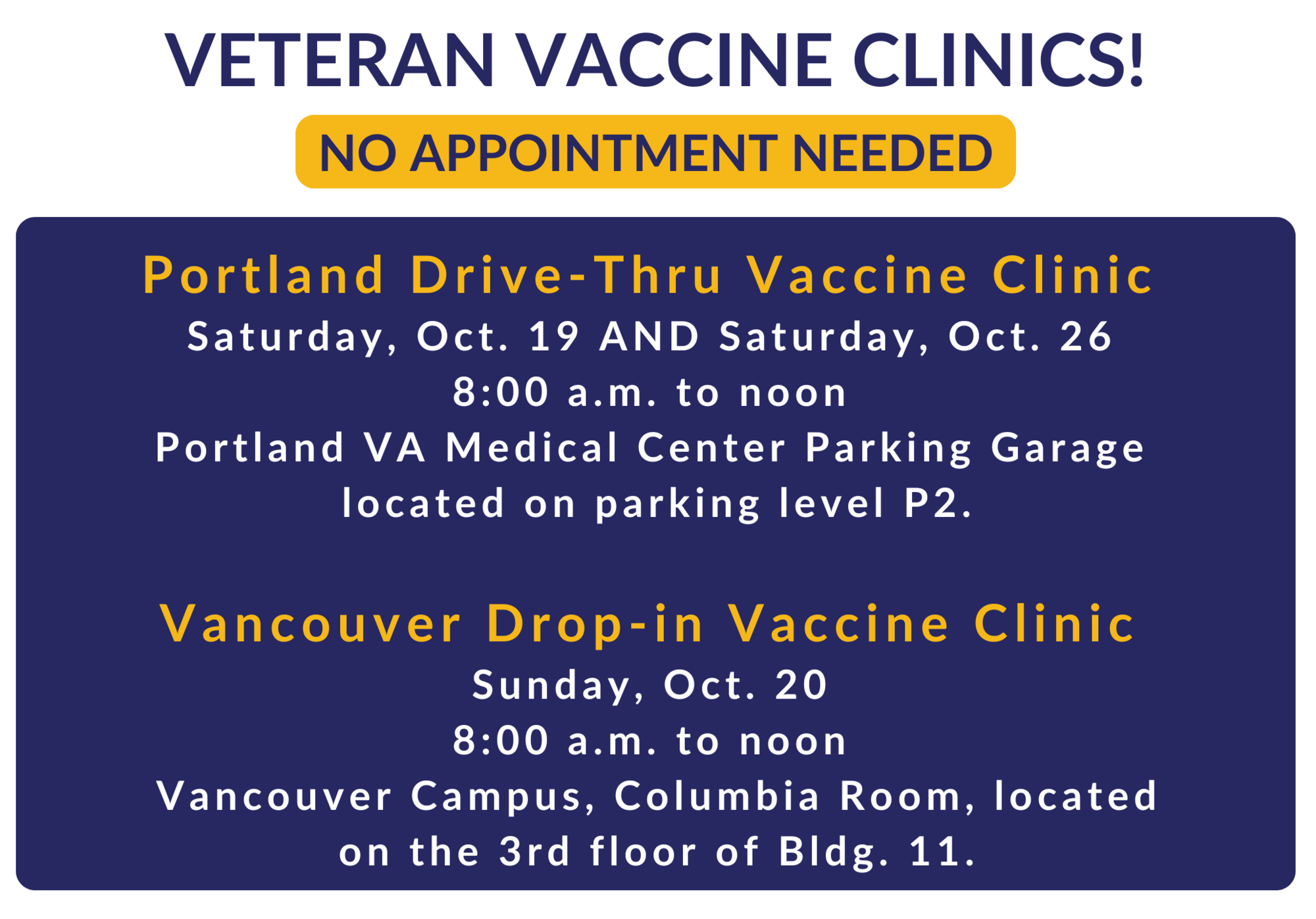 VA Portland Vaccine Clinics October