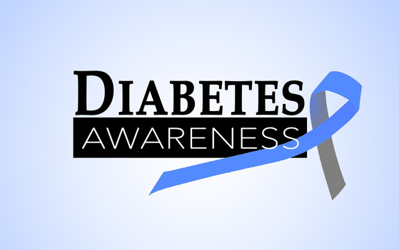 Diabetes awareness with blue and grey ribbon