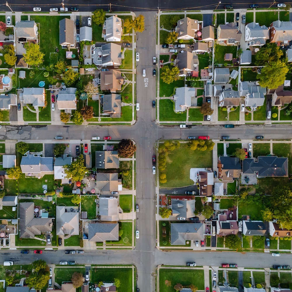 Aerial view of a neighbood