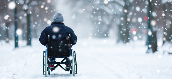 Person in a wheelchair enjoying the winter scene.