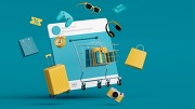 graphic of shopping cart with shopping bags