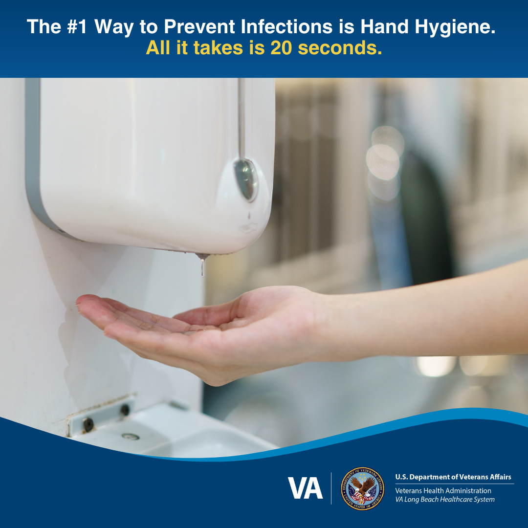 Hand hygiene reminder with hand under soap dispenser