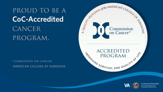 Commission on Cancer Accreditation graphic on blue background