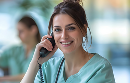 Nurse checking appointments on computer in office.