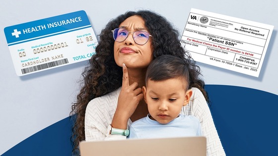 A woman holding a little boy with her finger on her chin, as if she is contemplating.