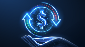 Hand with arrows circling money symbol.