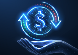 Hand with arrows circling money symbol.