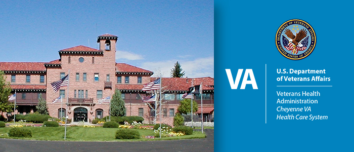 Cheyenne VA Medical Center exterior and VA seal.