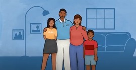 Family standing together in living room