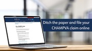 Laptop displaying VA's website for filing a CHAMPVA claim online.
