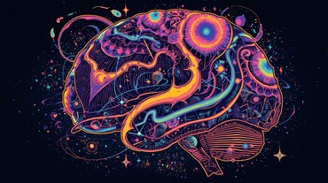 Illustration of a brain in psychedelic colors