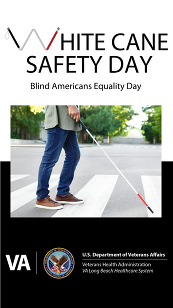 White Cane Safety Day - Man walking across a crosswalk with a white cane