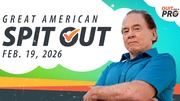 Man in blue shirt with arms crossed promoting Great American Spit Out, encouraging quitting tobacco use.