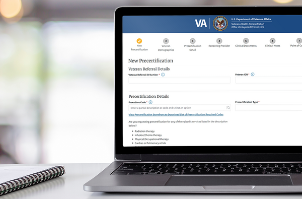 Laptop with Veteran services precertification website.