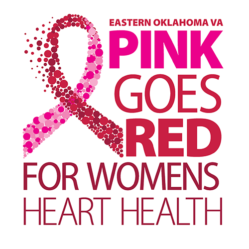 Eastern Oklahoma VA Pink Goes Red for women's heart health. Pink ribbon graphic.