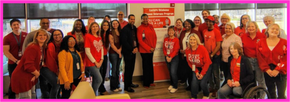 Eastern Oklahoma VA group photo. Everyone is wearing red.